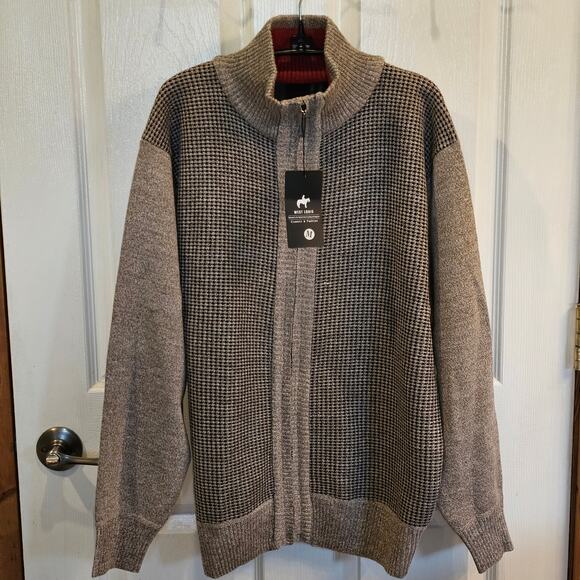 West Louis Full Zip Fleece Lined Mock Neck Sweater Herringbone Mens M - Picture 3 of 8